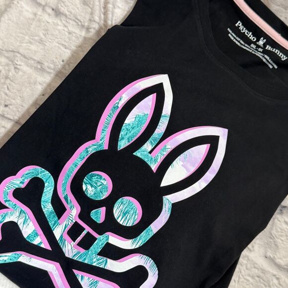 Psycho Bunny Graphic Rabbit Skull And Crossbones Men's 3XL T-Shirt Palm Trees - Picture 1 of 7